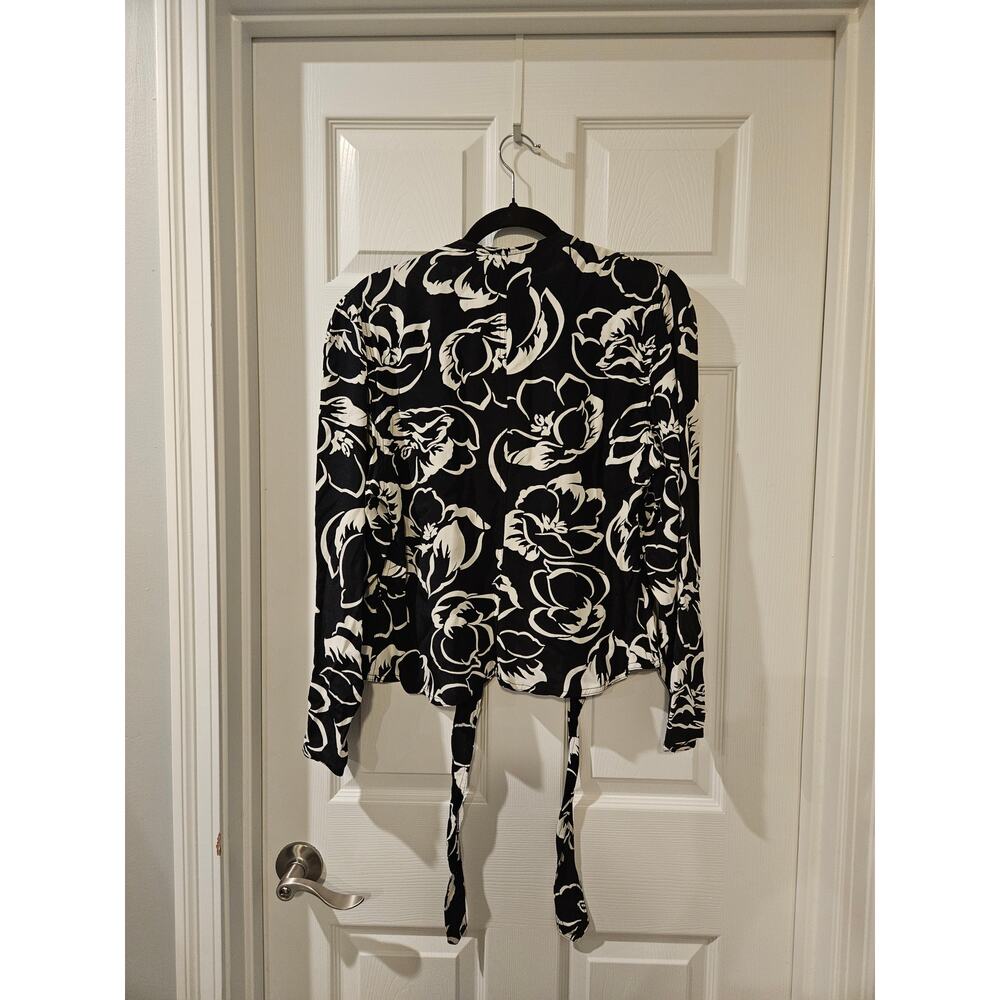 Vintage Carole Little West Black White Floral Blouse and Wrap Skirt Set Sz 10/12 - Picture 6 of 12